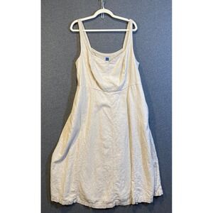 Old Navy Women 2X Linen Blend Smock Midi Dress Oatmeal Beige Pockets Sleeveless